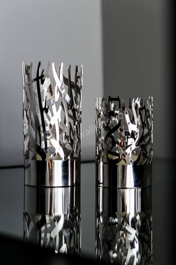 Stainless steel Alhamdullilah and Shahada shadow Islamic candle holder- Set of 2 with Gift Box - Image 9